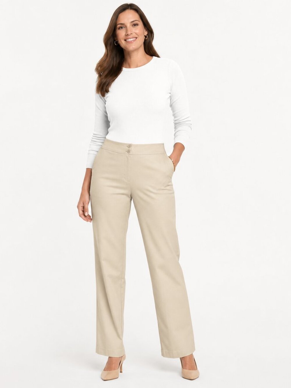 Talbots Beige Chino Pants 10P High Rise Stretch Cotton Neutral Capsule Career
